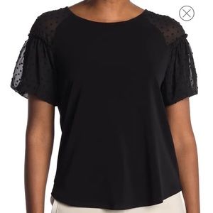 Adrianna Papell Black Dot Lace Sleeve Top Size S